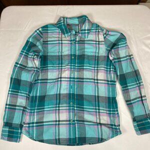 North Face Casual Button Down M Cotton Blue Plaid Shirt